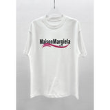Maison margiela mmletter digital direct injection dragon fruit color wavy strip flocking short-sleeved t-shirt