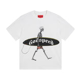 European and american high street gd rock heavy industry washed distressed skull letter speed short sleeve