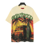 gods short-sleeved heavy weight washed fog high street rock band skull pure cottonprinting t-shirt