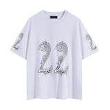 amri washed distressed tiger head number & letter logo short sleeve t-shirt