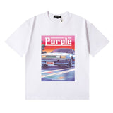 Wholesale high street purple br@nd american style short sleeve loose retro casual t-shirt couple trendy tee