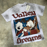 American retro valeforever washed & distressed hotfix rhinestone cotton short sleeve high street star t-shirt