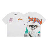 European and american high street gd rock heavy industry washed distressed skull letter speed short sleeve