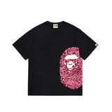 Wholesale japanese style side plaid camo ape head short sleeve color block trendy t-shirt for summer