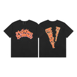 Cross-border supply large v letter lne cherry blossom short half-sleeve sketch embroidery lip print graffiti print short
