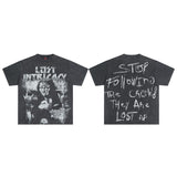 High quality lost intricacy dark torch hot diamond washed distressed round neck short-sleeved t-shirt