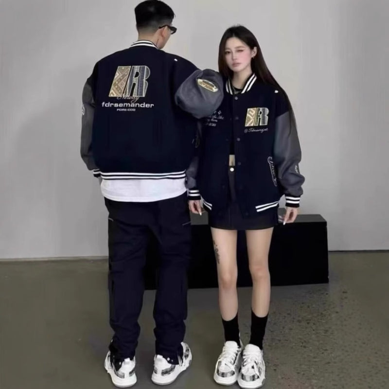 Unisex Baseball Jersey Vintage Embroidered Baseball Jacket PU Jacket
