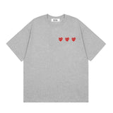 Correct version star kawakubo pla heartembroider short-sleeved pure cotton red heart peach couple t-shirt y
