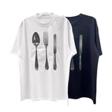 High-definition digital print dinnerware spoon and fork graphic short-sleeve t-shirt