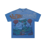 American retro valeforever washed & distressed hotfix rhinestone cotton short sleeve high street star t-shirt