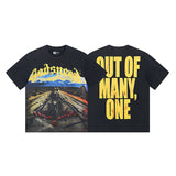 European and american high street gd rock heavy industry washed distressed skull letter speed short sleeve