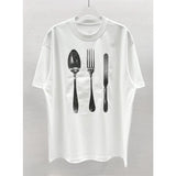 High-definition digital print dinnerware spoon and fork graphic short-sleeve t-shirt