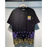 [gram] am peace dove flowing paint graffiti letter starry sky classic logo printing short sleeve couple t-shirt