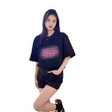 Pink digital print personalized cotton crew neck short sleeve t-shirt