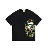 Wholesale japanese style side plaid camo ape head short sleeve color block trendy t-shirt for summer