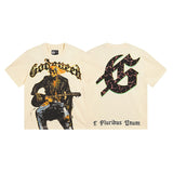 European and american high street gd rock heavy industry washed distressed skull letter speed short sleeve