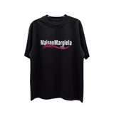 Maison margiela mmletter digital direct injection dragon fruit color wavy strip flocking short-sleeved t-shirt