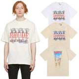 Rhude T Shirts Oil Painting Clock Coconut Tree Print Short Sleeves