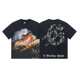 European and american high street gd rock heavy industry washed distressed skull letter speed short sleeve