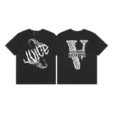 Cross-border supply large v letter lne cherry blossom short half-sleeve sketch embroidery lip print graffiti print short