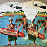 Cross-border gs american high street washed retro skull racing machine girl printing short-sleeved fashion