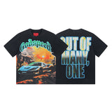 European and american high street gd rock heavy industry washed distressed skull letter speed short sleeve