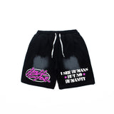 Hip-hop shorts american high street basketball sweatpants retro distressed drawstring casual terry cotton shorts half length pants
