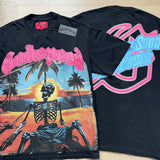 European and american high street gd rock heavy industry washed distressed skull letter speed short sleeve