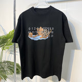 Cat print brushed double gauze pure cotton short sleeve t-shirt for men
