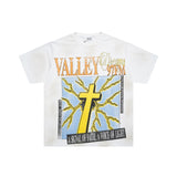 American retro valeforever washed & distressed hotfix rhinestone cotton short sleeve high street star t-shirt