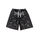 Hip-hop shorts american high street splash ink retroletter washed distressed half length pants shorts ins summer pants trendy
