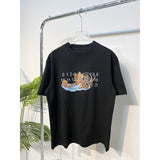 Cat print brushed double gauze pure cotton short sleeve t-shirt for men