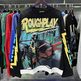 High street style roughplay gorilla print tee - distressed ripped faux layered short sleeve - american retro trend