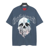 High version gods short sleeve heavy weight washed fog high street rock band skull pure cottonprinting round