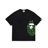 Wholesale japanese style side plaid camo ape head short sleeve color block trendy t-shirt for summer