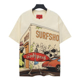 Cross-border wholesale high version gods short-sleeved heavy weight washed fog high street skull pure cotton printed round