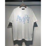amri flow paint graffiti letter starry sky classic logo print short sleeve couple t-shirt