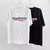 Maison margiela mmletter digital direct injection dragon fruit color wavy strip flocking short-sleeved t-shirt