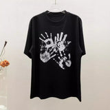 Spring/summer palm print drop shoulder short sleeve t-shirt