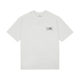 Ready-to-ship, actual product photos: minimalist short-sleeve summer t-shirt with reverse logo print and lettering