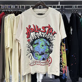 Hs-f summer collection: fog high street washed & distressed heavyweight crew neck graphic tee - couple's style