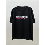 Maison margiela mmletter digital direct injection dragon fruit color wavy strip flocking short-sleeved t-shirt