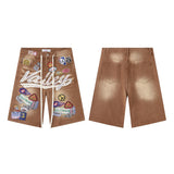American retro valeforever washed & distressed hotfix rhinestone cotton shorts high street hooded sweatshirt