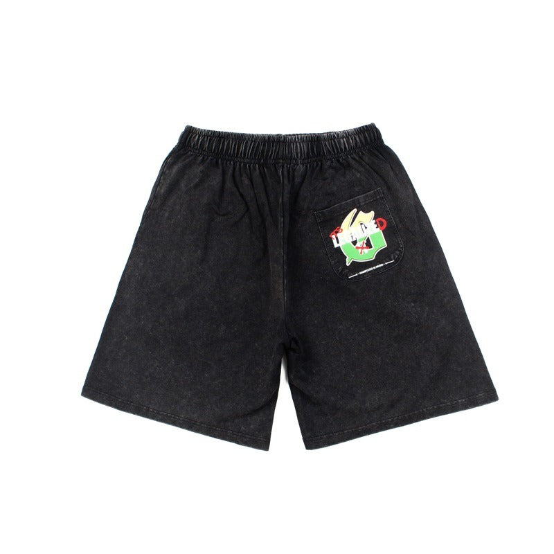 Hip-hop shorts american high street biochemical skull letterprinting hip hop street rock shorts five-quarter pants