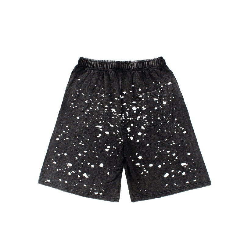 Hip-hop shorts american high street splash ink retroletter washed distressed half length pants shorts ins summer pants trendy