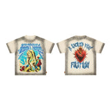 First row wake up and be fierce flame tee hot diamond washed and distressed short
