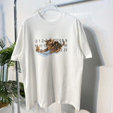 Cat print brushed double gauze pure cotton short sleeve t-shirt for men