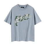 amri washed distressed tiger head number & letter logo short sleeve t-shirt