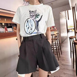 Real shot: summer loose-fit cat print short-sleeve t-shirt