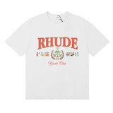Rhude T Shirts Flag Badge Cotton Casual Short Sleeve Men and Women